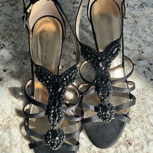 ANTONIO MELANI Black Embellished Strappy Heels